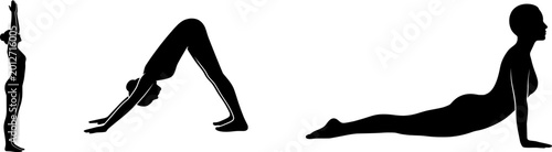 Yoga, silhouette, exercise, fitness, health, wellness, meditation, stretching, workout, vector, pose, body, female, woman, training, flexibility, active, lifestyle, balance, gymnastics, zen, aerobic.