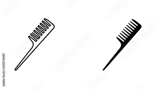 Professional hair comb icon in dual outline and solid black silhouette style for beauty salon and haircare branding