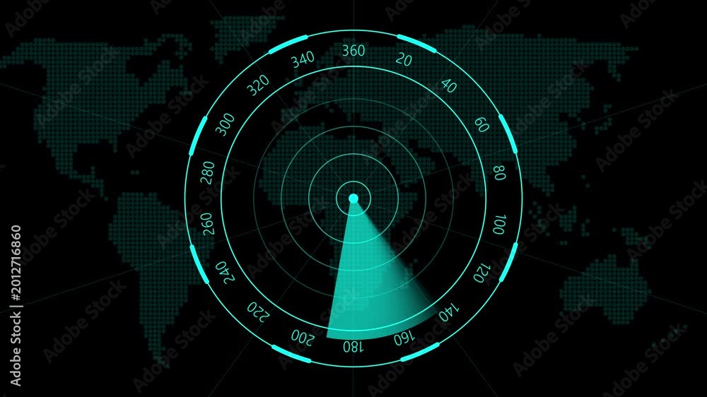 Tracking Radar Screen Radar screen animation with world map target. Radar screen digital ...