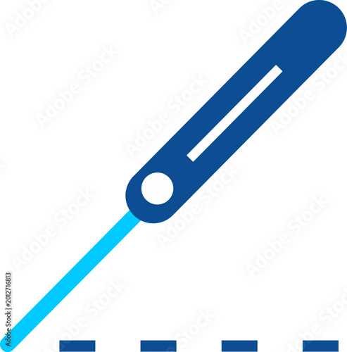 Scalpel and dotted line illustration with minimal medical cutting tool design and surgical equipment concept