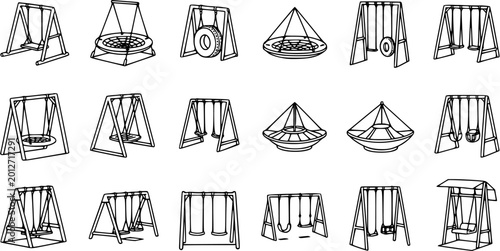 Foto Playground Swings and Equipment Black and White Line Art Icons Set