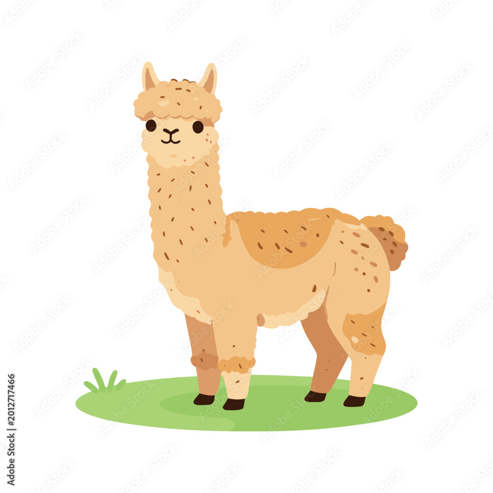 Fototapeta premium Cute llama standing on grass illustration isolated on white background