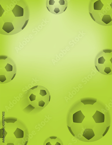 Football background, soccer ball in flight after kick, bright modern design with balls on green background, blur effect, space for text, modern template for sports banner, color vector illustration