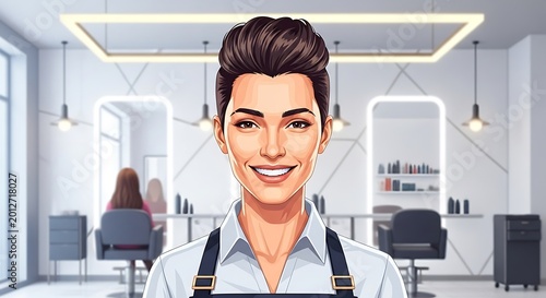 Smiling Barber or Stylist with Apron in Modern Salon