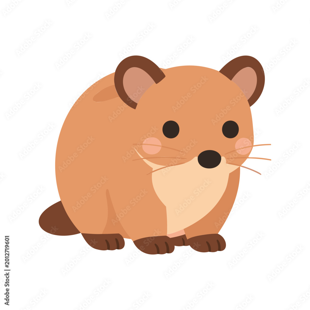 Fototapeta premium Adorable cartoon vole with rounded features stands against a white background