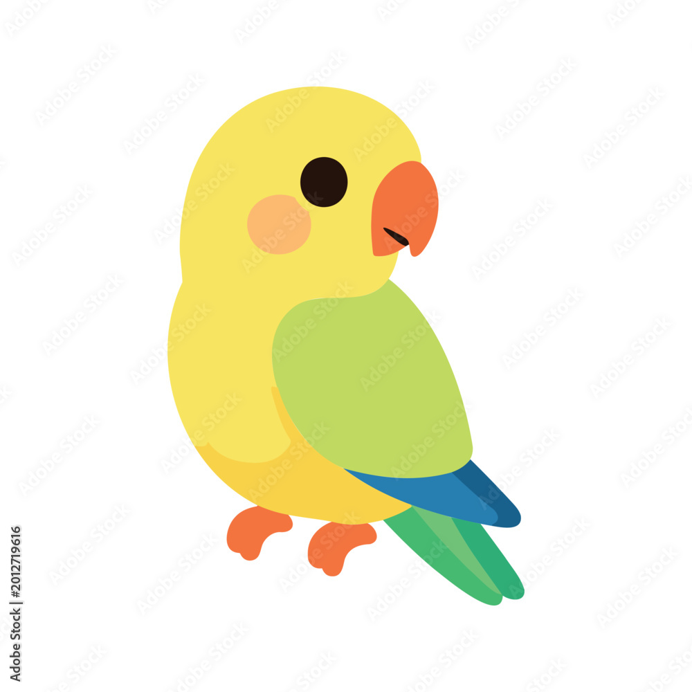 Fototapeta premium Cute lovebird illustration with yellow head and green feathers on a white background
