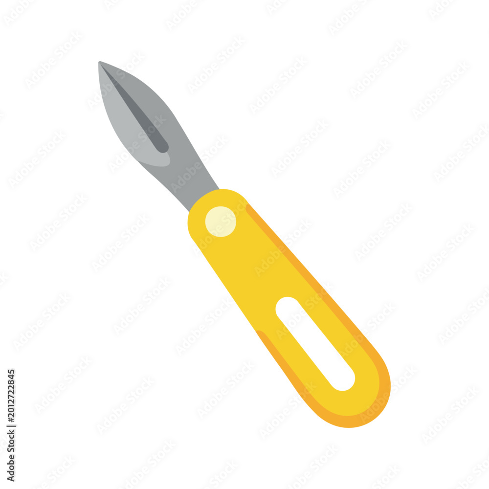 Fototapeta premium Yellow handled scalpel with gray blade lays on a white background