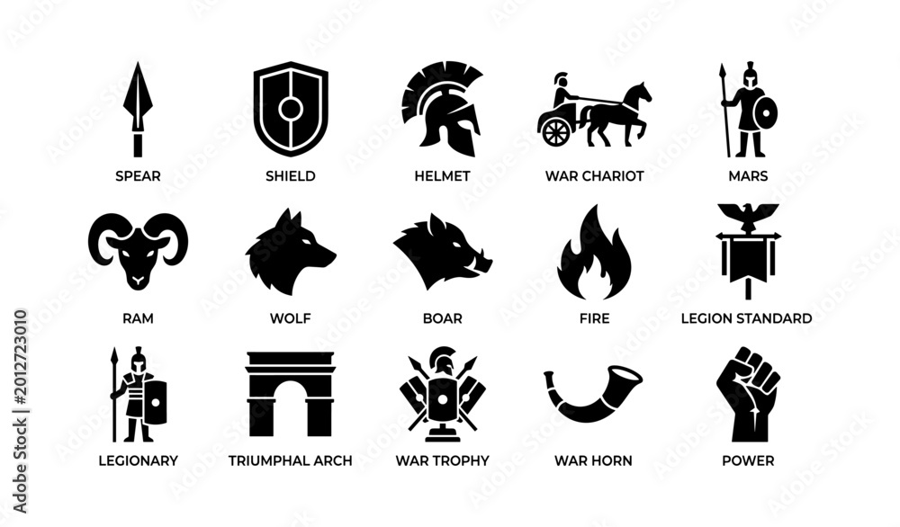Fototapeta premium War and legion symbols arranged in grid on white background