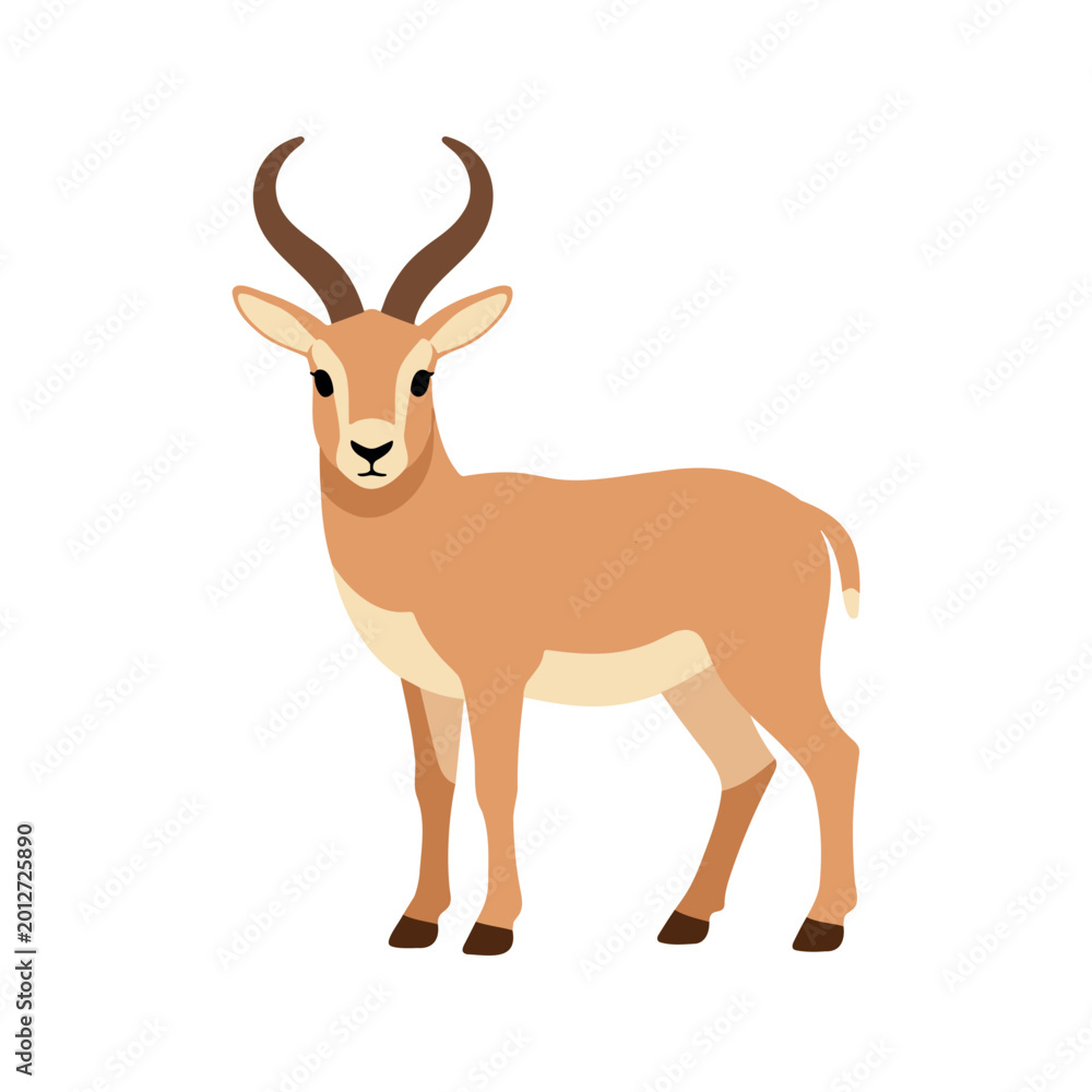 Fototapeta premium Isolated illustration of an addax antelope with twisted horns standing against a white background