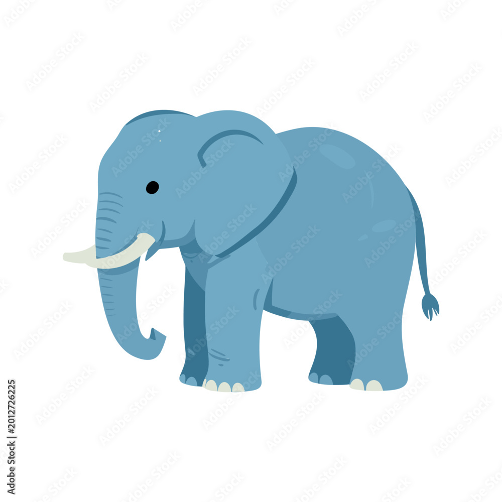 Fototapeta premium Illustration of a cute cartoon style elephant with light blue skin and white tusks