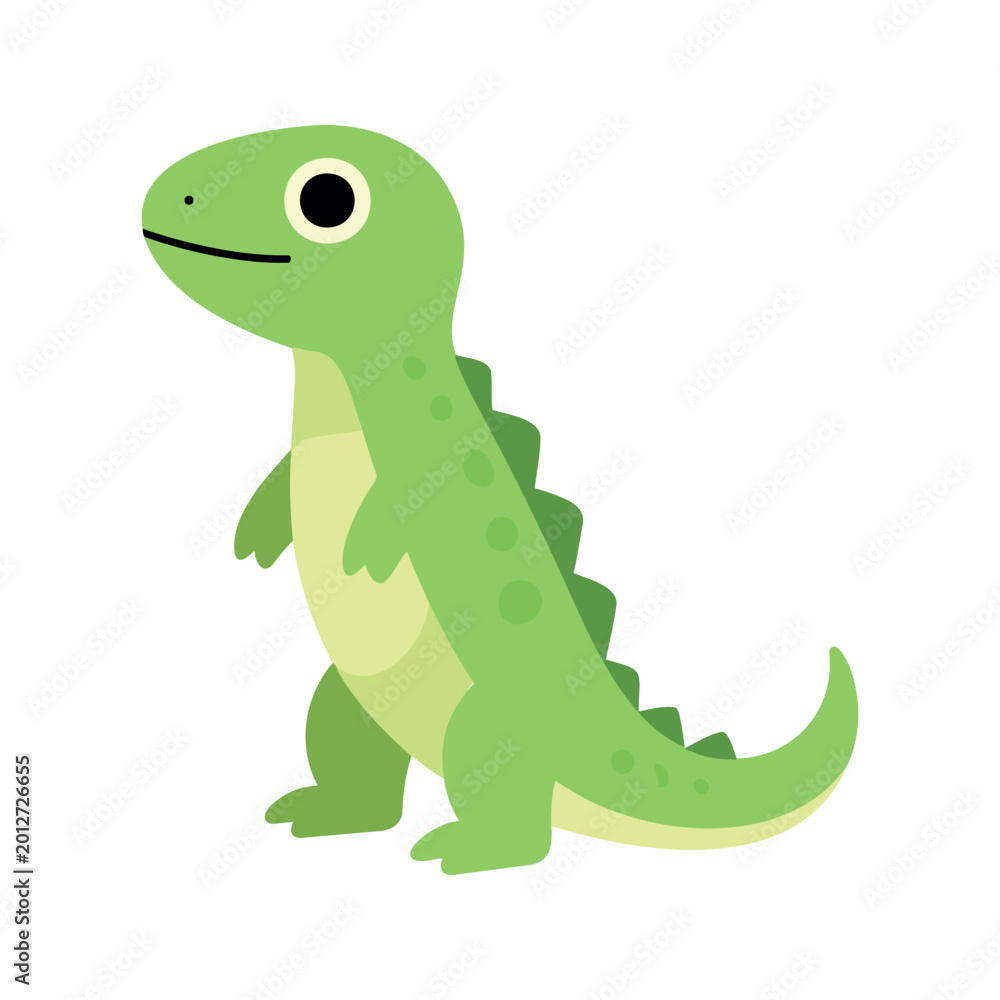 Naklejka premium Whimsical green dinosaur standing upright in a friendly pose with smooth vector art style