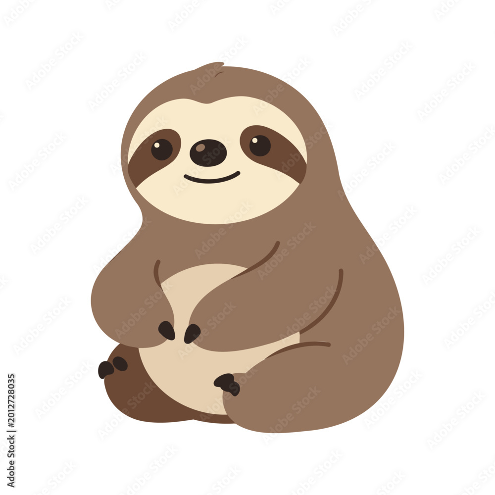 Fototapeta premium Cartoon sloth sitting down with a gentle smile on its face