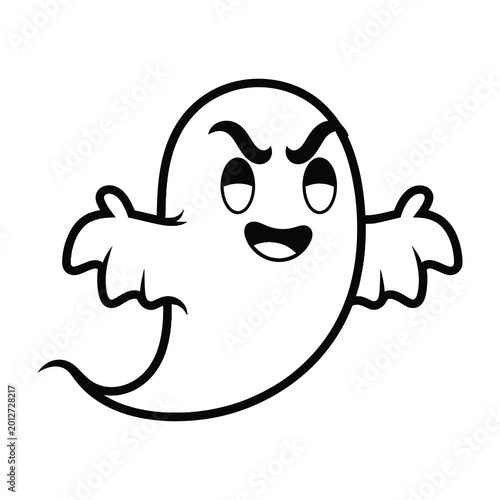 Quadro su tela Funny Mischievous Ghost Character Outline for Halloween Coloring Page and Decora