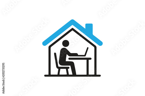 Remote Work From Home Icon Vector, Freelancer Home Office Illustration