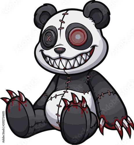 Creepy Teddy Bear Horror Vector Cartoon Illustration Isolated on White Background