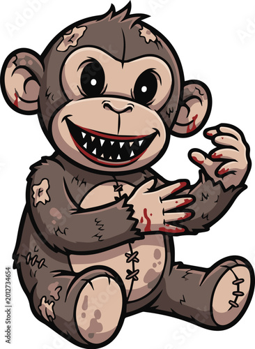 Creepy Teddy Bear Horror Vector Cartoon Illustration Isolated on White Background