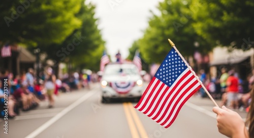American independence day parade celebrating freedom with flags and festive street scene
