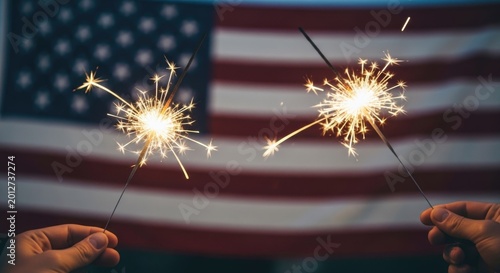 American independence day sparklers celebrating freedom with festive lights and us flag