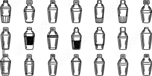 Foto Food and Beverage Industry Cocktail Shakers Line Art Icons Vector Set