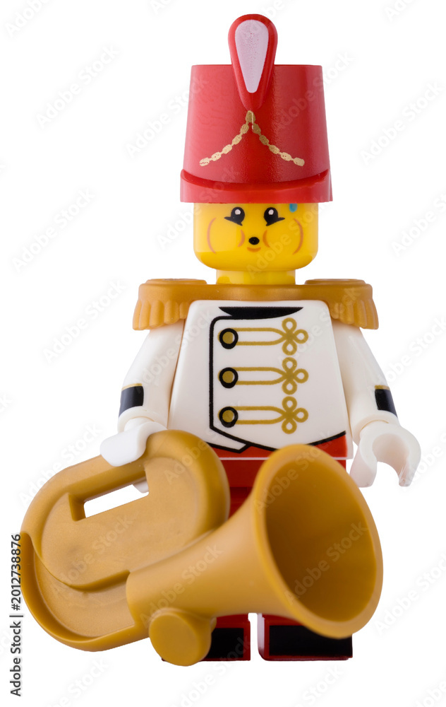 Fototapeta premium Dortmund - Deutschland 6. Mai 2026 - Lego Minifigure Musiker mit goldener Tuba
