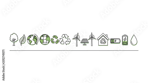 Bild auf Leinwand Sustainable Icons: a row of eco-friendly symbols representing a commitment to environmental responsibility