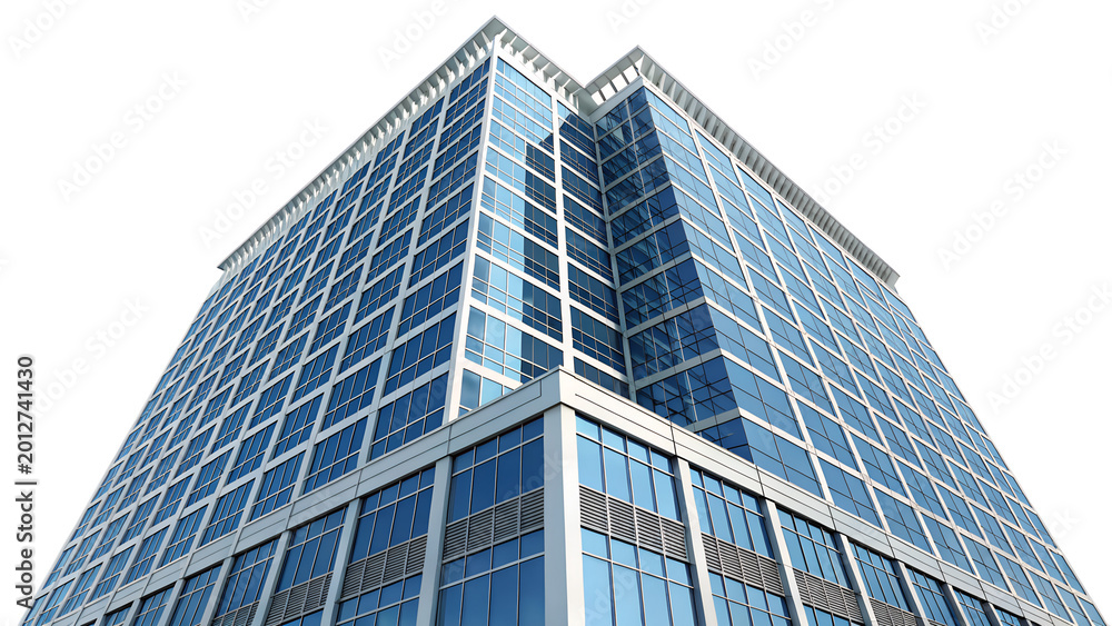 Fototapeta premium Modern Glass Office Building Skyscraper Isolated on White Background