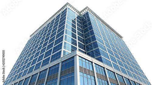 Modern Glass Office Building Skyscraper Isolated on White Background