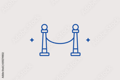 Velvet rope barrier line icon for red carpet events and VIP areas. Sophisticated vector illustration for premiere night invitations and luxury event management apps.