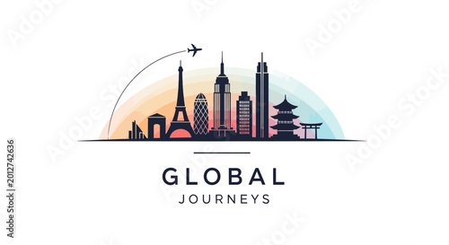 Schilderij op canvas Global travel and tourism logo design.