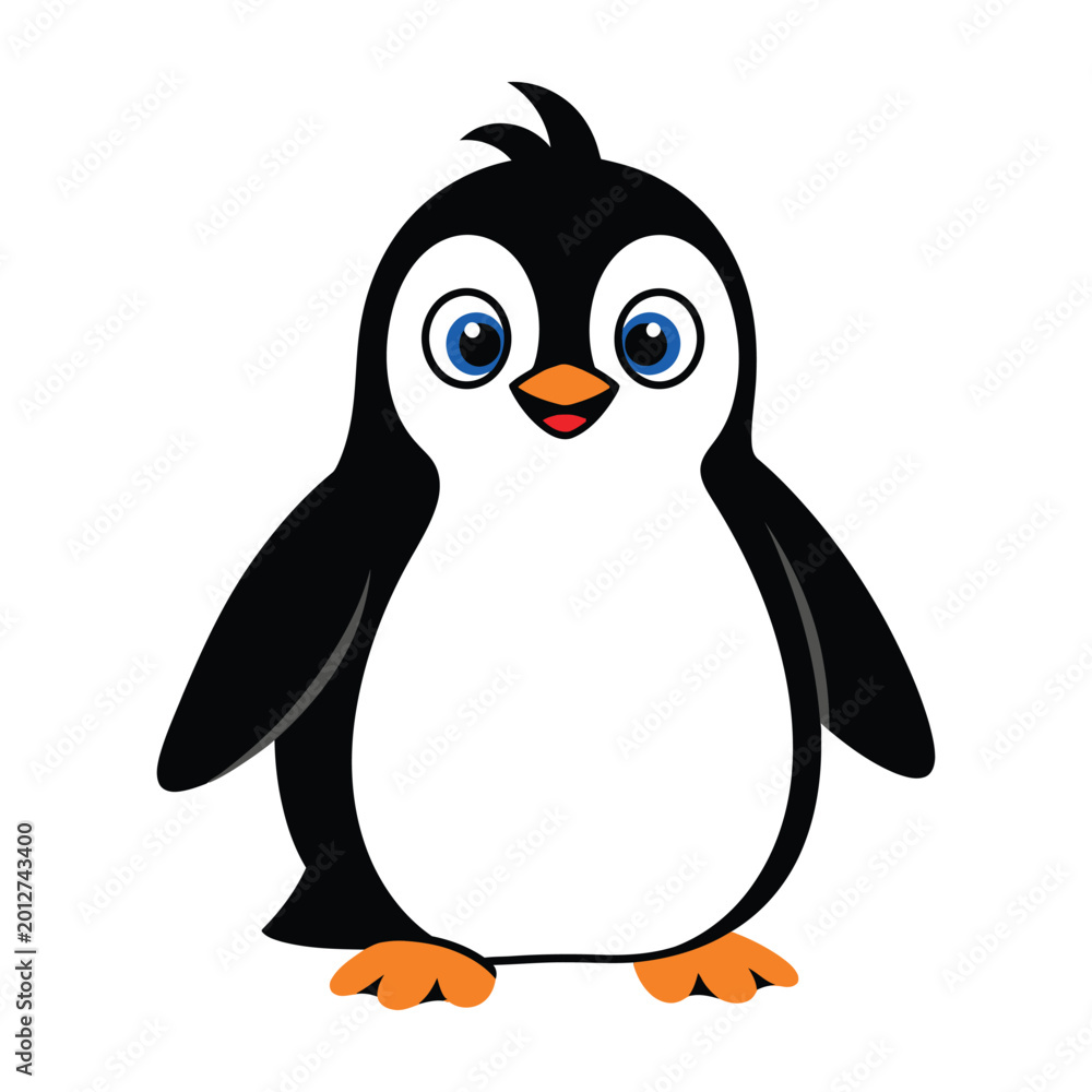 Obraz premium Cute cartoon penguin standing on white background