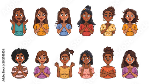 Tableau sur toile Expressions of Empathy: A collective display of emotion from a group of women, capturing a range of expressions from joy to sorrow, emphasizing the essence of emotional depth