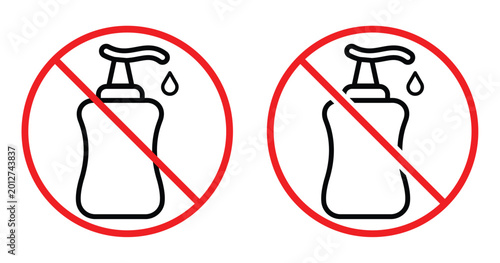 No Sanitizer Symbol with Prohibited Hand Cleaning Sign Vector Illustration