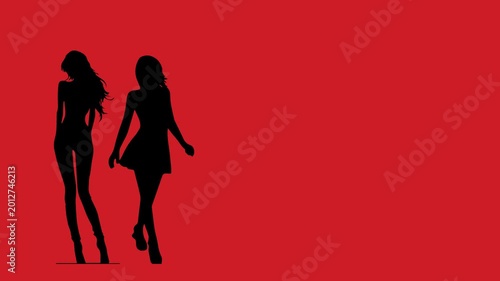  Animated silhouette of a woman on a red background.