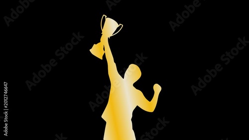 animated silhouette of a person holding a trophy on a transparent background