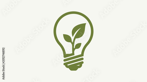 Green energy concept, light bulb with leaves, symbolizing renewable resources and sustainability