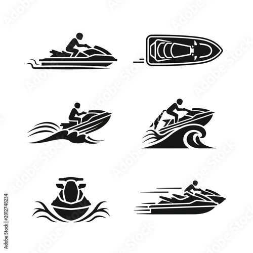 Jet Ski Icons: Action, Speed, and Water Sports Vector Set