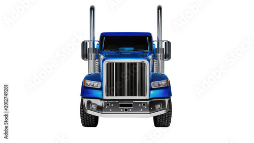 Shiny blue semi-truck with chrome accents, isolated on transparent background