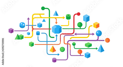 Colorful geometric shapes and lines network.