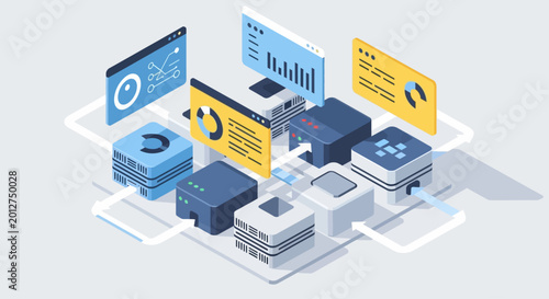 A futuristic illustration of data processing and technology infrastructure.