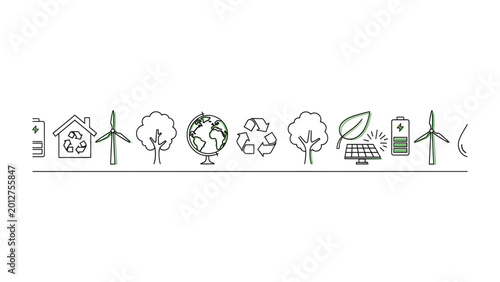 Foto Eco-Friendly Symbols: A harmonious arrangement of eco-friendly symbols stretches across the frame, showcasing a range of elements related to environmental sustainability and conservation