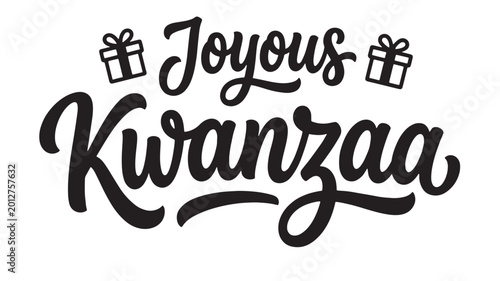 Billede på lærred Kwanzaa celebration with joyous text and gift icons featuring holiday, festive,