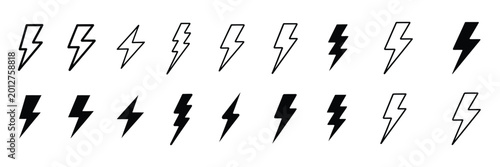 Fotografie Lightning bolt icon set with thunderbolt electric power energy and flash light symbols vector illustration concept design