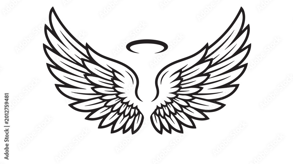 Fototapeta premium Wings angelic with halo symbolizing purity and divinity featuring angel, religious, symbol with spiritual and sacred elements for holy, heaven