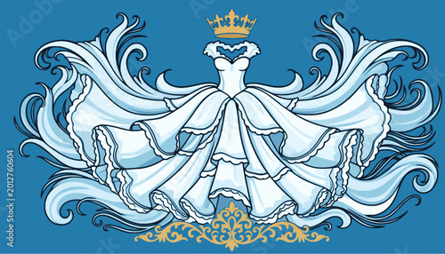 Fotografía Royal blue and white wedding dress with gold crown