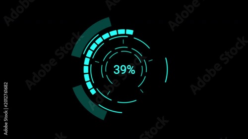 Pro-grade Loading Data HUD Display. Complex infographic modules and rotating circles for sci-fi UI. Ready-to-use overlay.