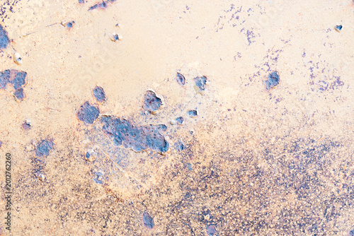Beige Weathered Metal Texture Background with Rust Spots and Vintage Grunge Surface