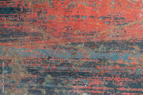 Red Rusty Metal Texture Background with Peeling Paint and Industrial Grunge Surface