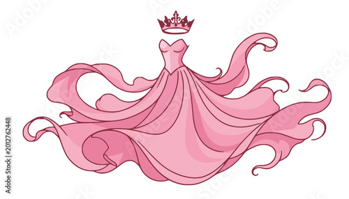 Photography Elegant pink bridal gown with crown illustration