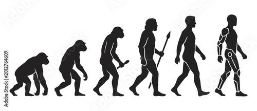 Foto Human Evolution Concept Silhouette Transformation from Primate to Robot