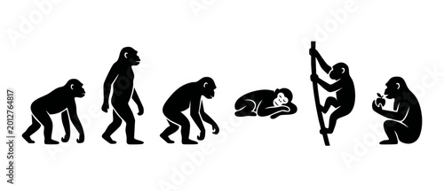 Photos Chimpanzee Silhouette Set, Monkey Activities and Poses Vector Illustration
